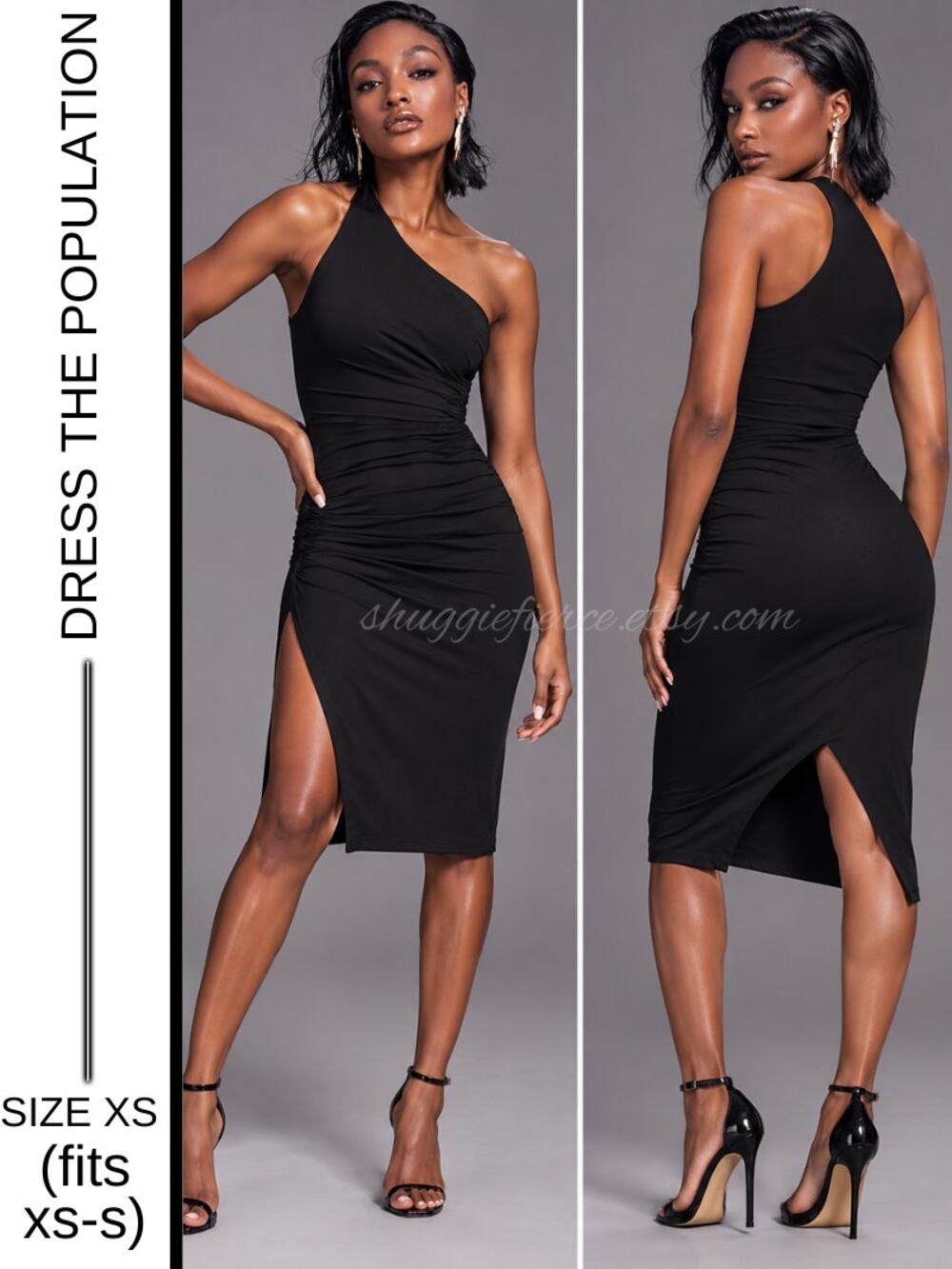 MSRP: $258✨ Dress the Population Martine One-Shoulder Midi Dress | XS Fits XS–S✨